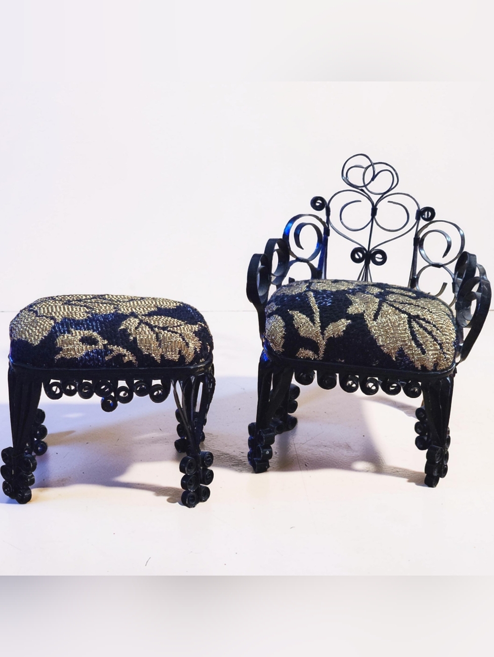 Tin Can Vintage Unique Handmade Folk Art Miniature Dollhouse Chair & Ottoman
